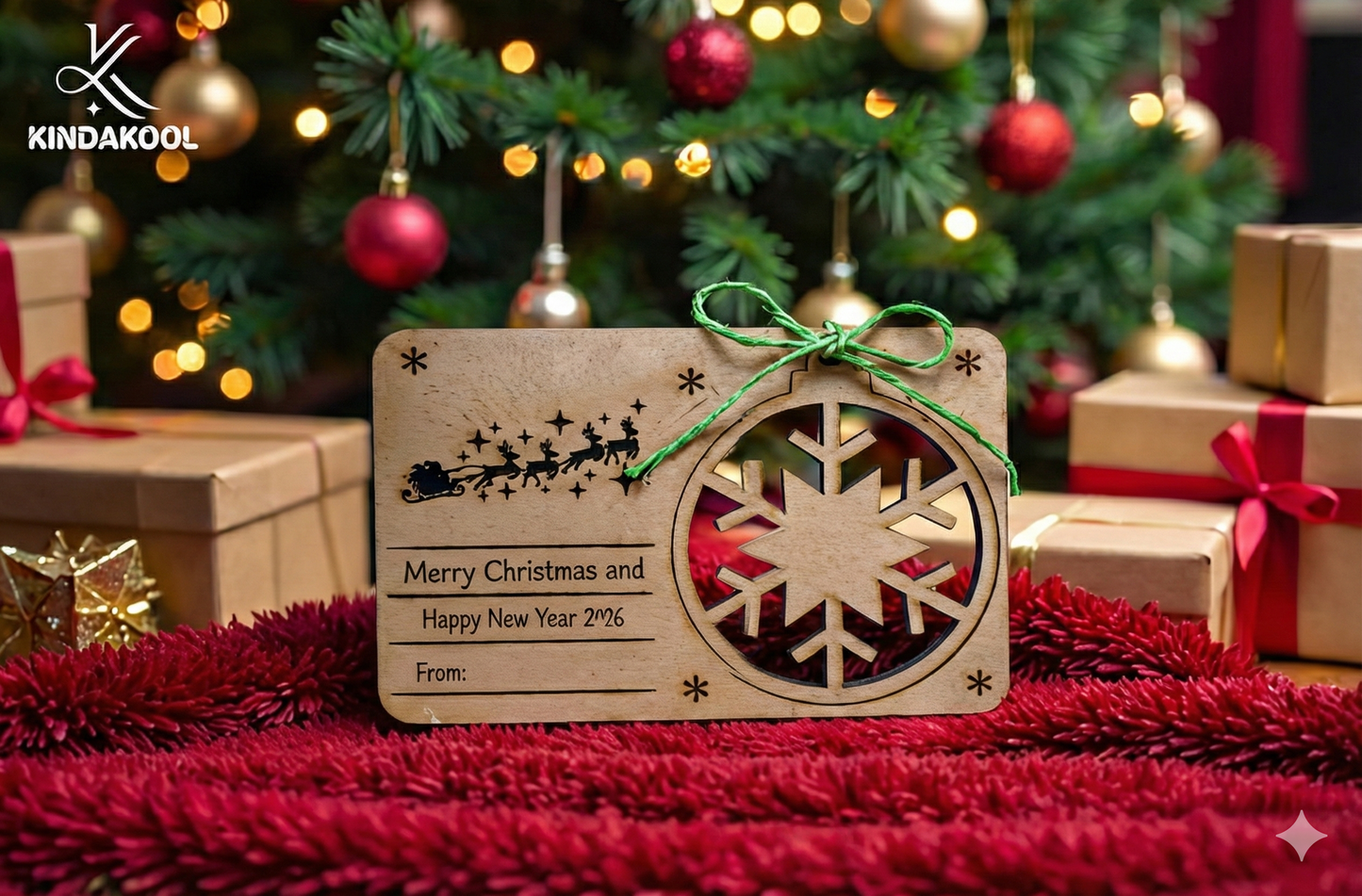 Wooden Christmas Card with Bauble