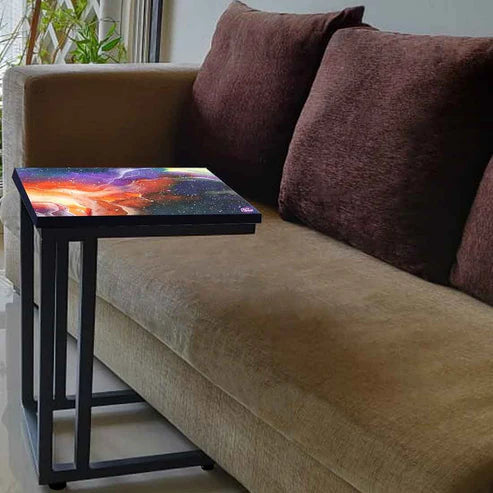 Beautiful C Shaped End Table - Space Multi Watercolor
