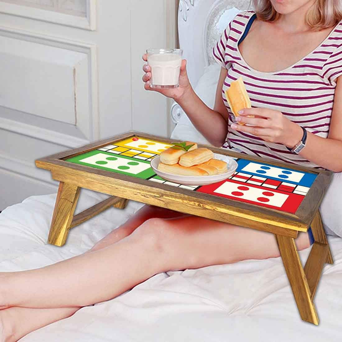 Ludo Study Breakfast Table Lapdesk Bed Tray Tables-Foldable Teak Desk