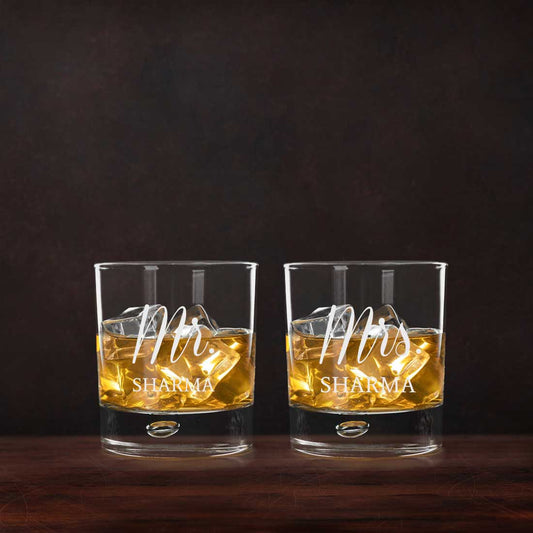 Mr & Mrs Whiskey Glass Set - Gift Box for Couples