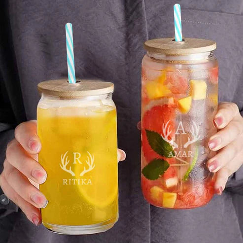 Nutcase Can Glasses with Straw - Custom Drinking Glass with Bamboo Lid