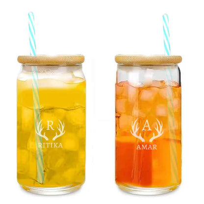 Nutcase Can Glasses with Straw - Custom Drinking Glass with Bamboo Lid