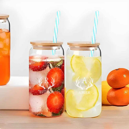 Nutcase Can Glasses with Straw - Custom Drinking Glass with Bamboo Lid