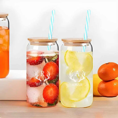 Nutcase Can Glasses with Straw - Custom Drinking Glass with Bamboo Lid