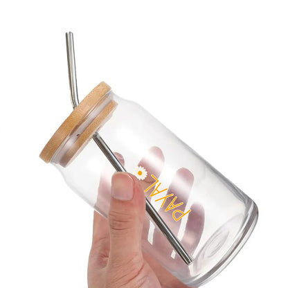 Nutcase Glass Can with Lid and Straw - Custom Juice Can with Straw