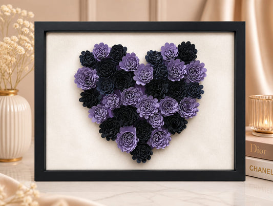 3D Paper Flower Heart Shadow Box - Rectangular