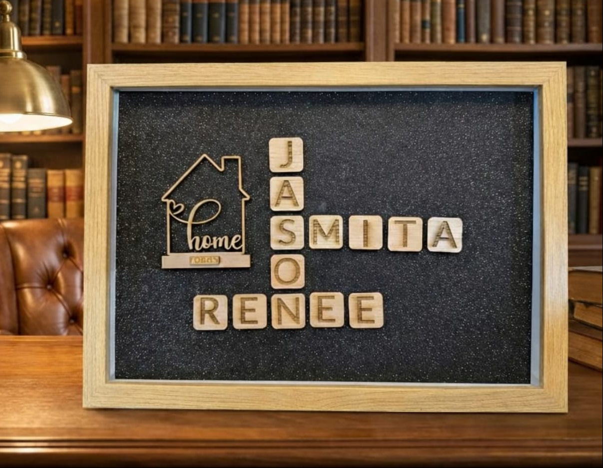 Personalized-Oak-Wood-Scrabble-Name-Frame-Custom-Family-Crossword-Art-Kindakool-Bespoke-Gifts