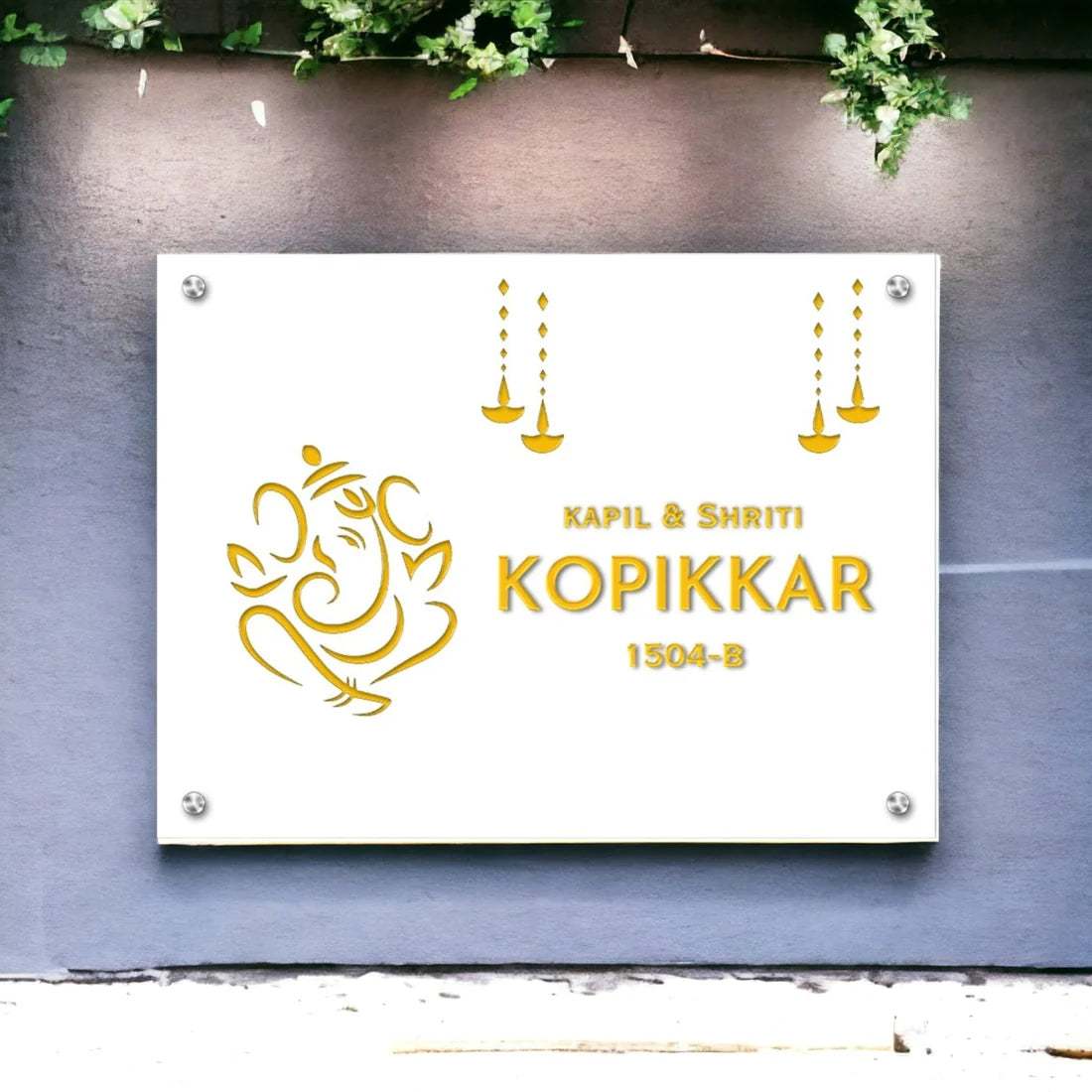 Premium Ganesha Name Plate Stainless Steel Nameplate for Home-Golden 3D Raised Fonts