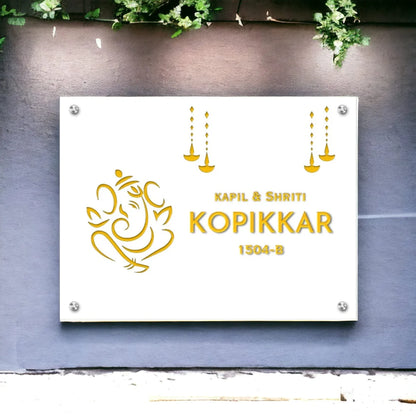 Premium Ganesha Name Plate Stainless Steel Nameplate for Home-Golden 3D Raised Fonts