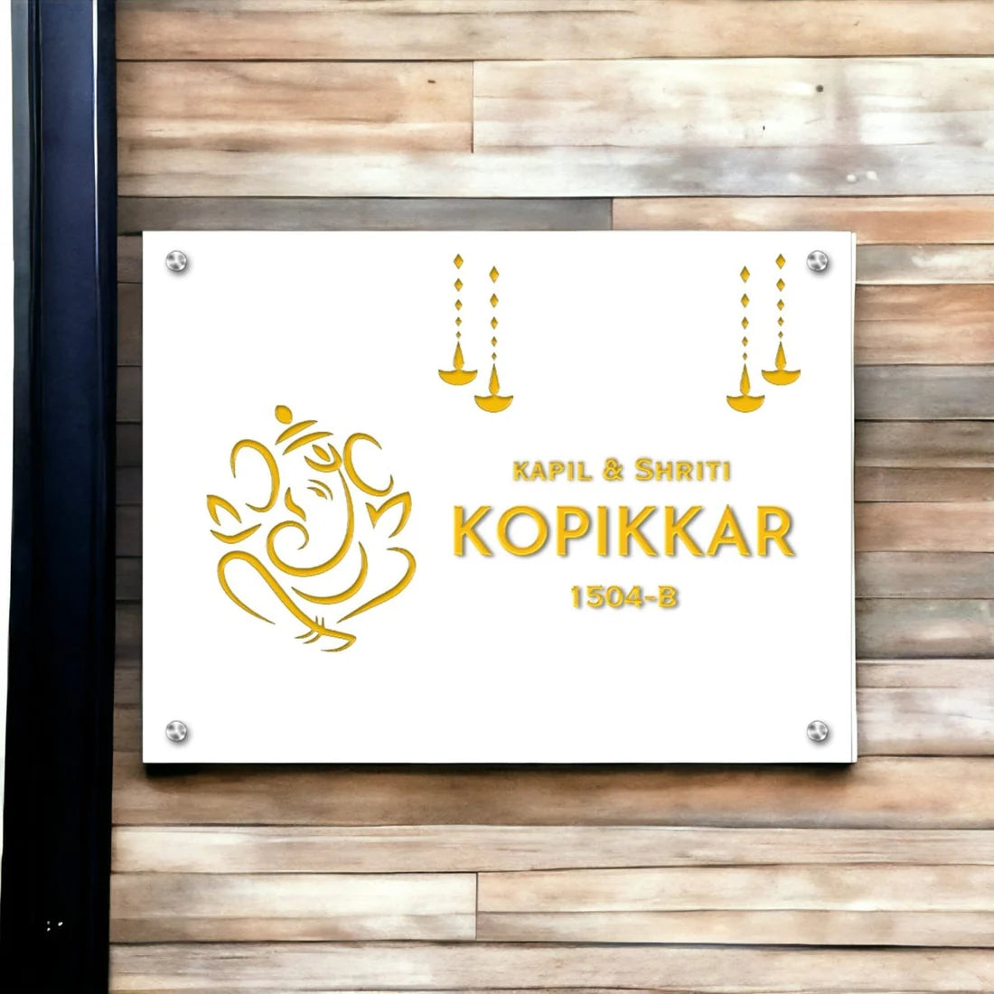 Premium Ganesha Name Plate Stainless Steel Nameplate for Home-Golden 3D Raised Fonts