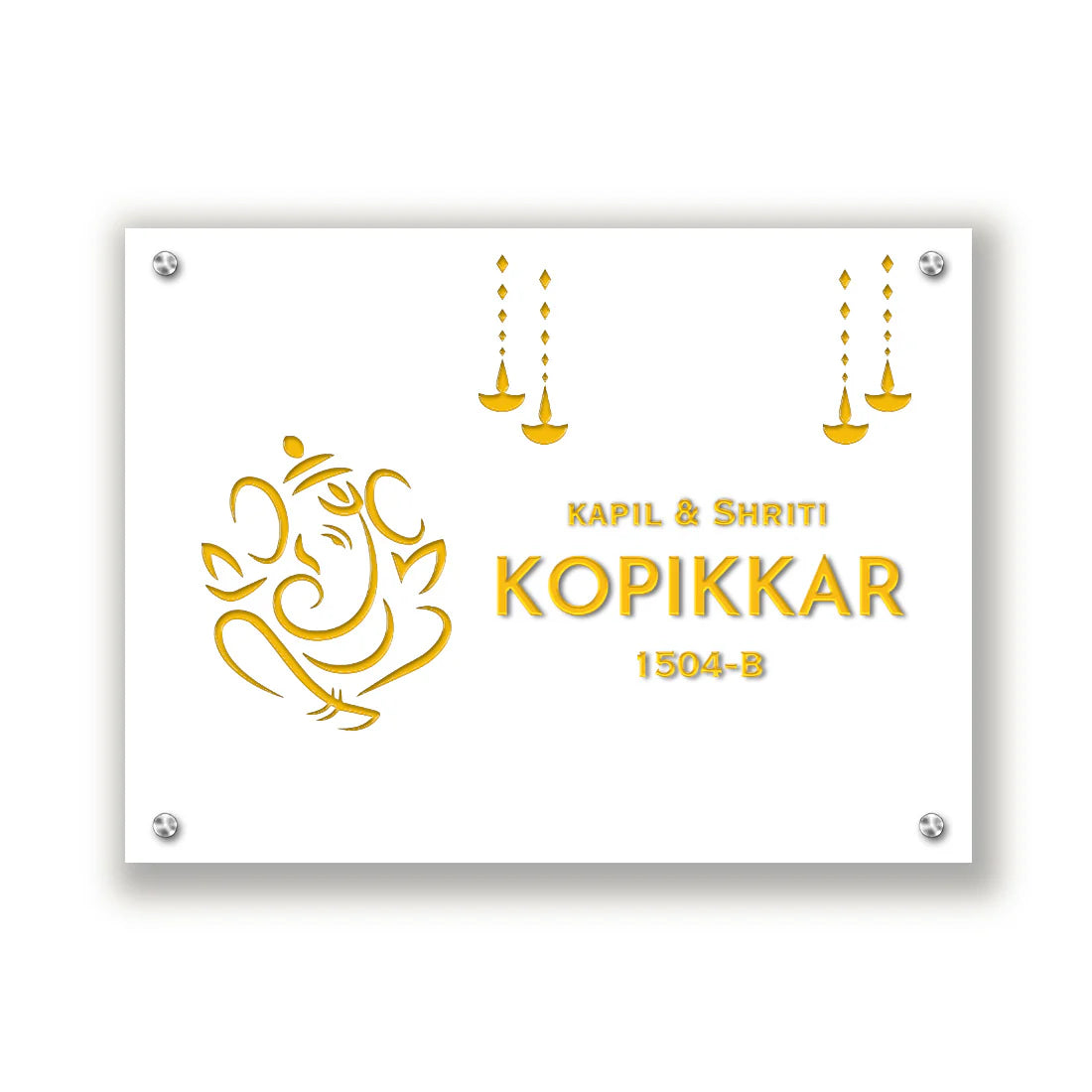 Premium Ganesha Name Plate Stainless Steel Nameplate for Home-Golden 3D Raised Fonts