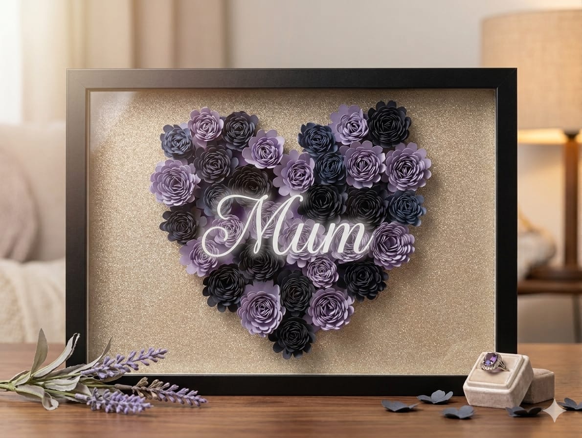 3D Paper Flower Heart Shadow Box - Rectangular