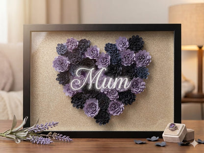 3D Paper Flower Heart Shadow Box - Rectangular