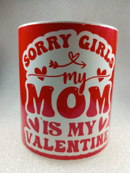 white mug with red print