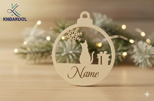Personalized Cat & Gift Wooden Christmas Ornament